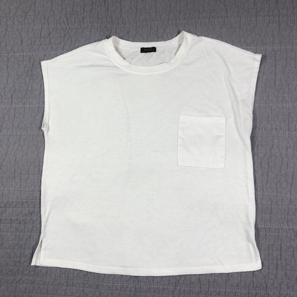 4/$15 YesLife T Shirt Women XL White Crewneck Sleeveless Boxy Oversized